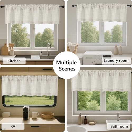 Valances for Windows – Light Filtering Faux 60″W x 14″L (Pack of 1) Natural