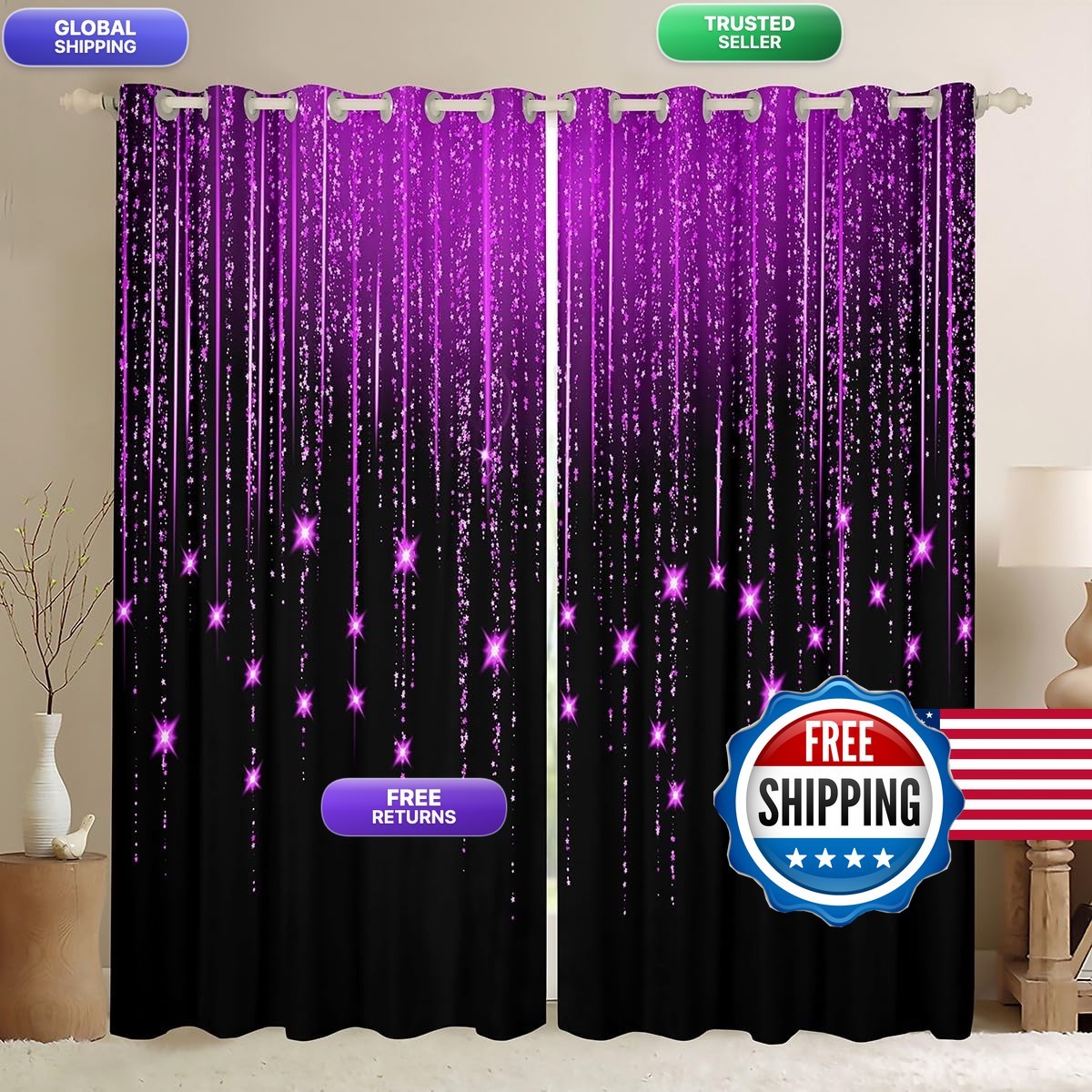 Feelyou Abstract Ombre Curtains Purple Black Teens Window Curtains For Bedroom