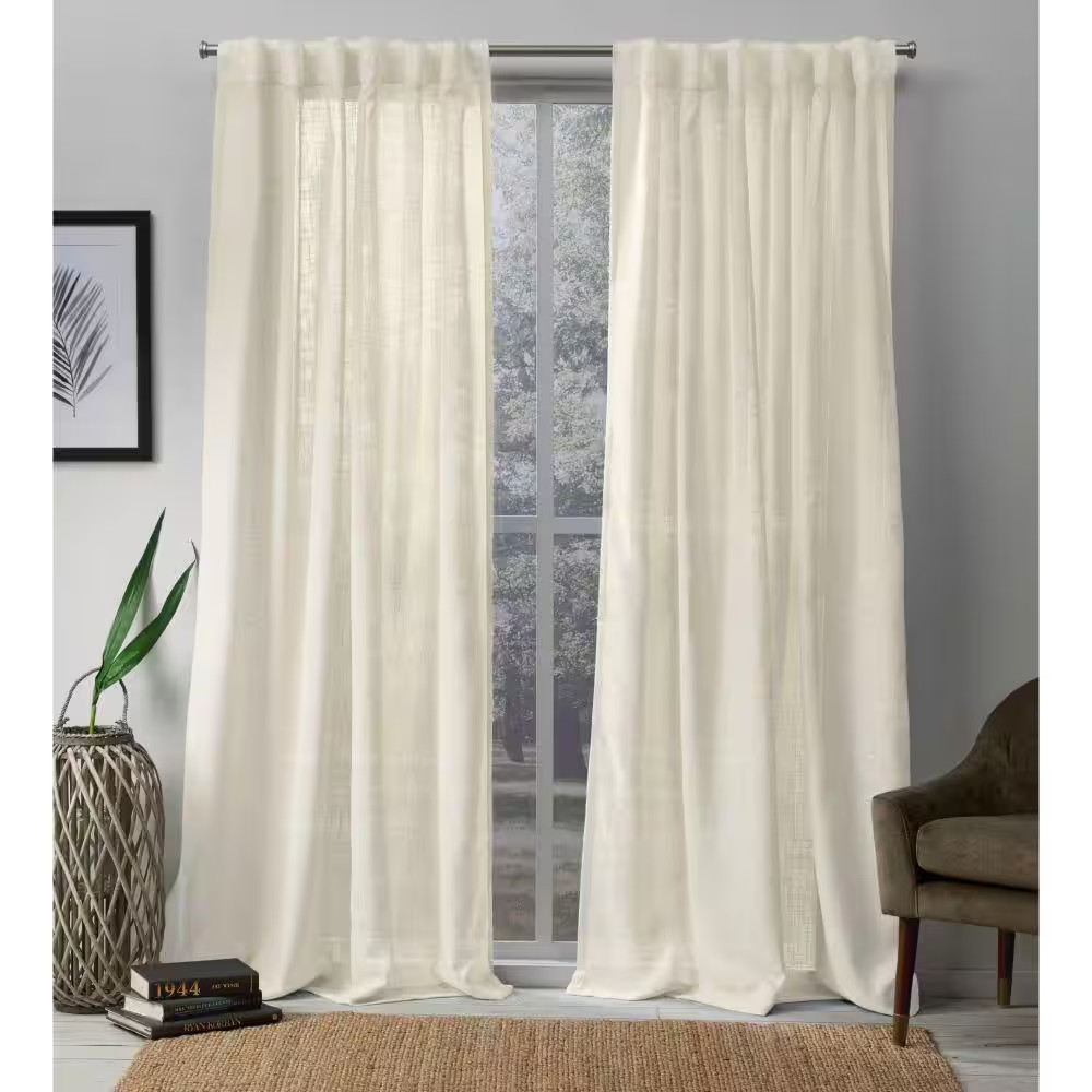 Bella Ivory Solid Sheer Hidden Tab / Rod Pocket Curtain, 54 In. W X 96 In. L (Se