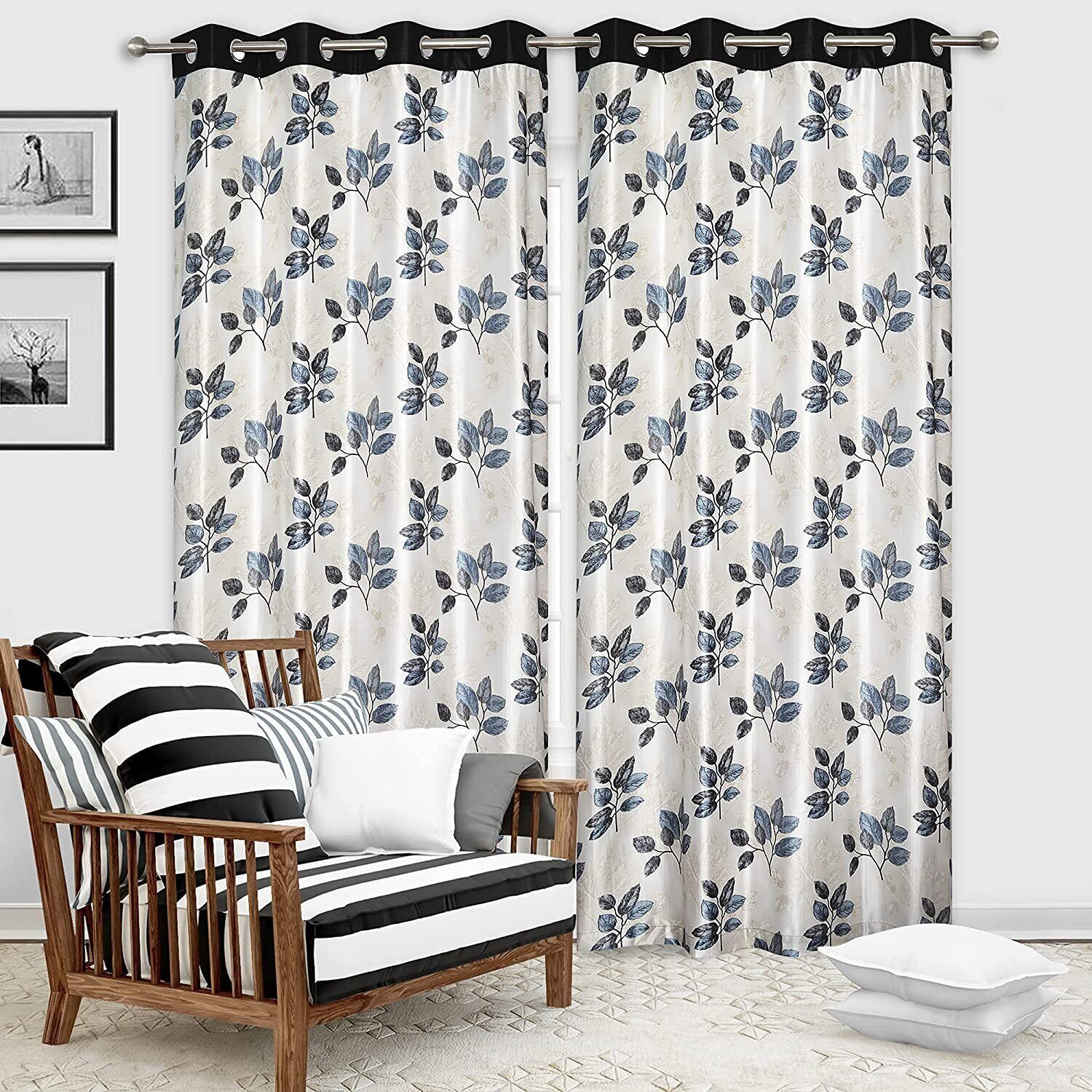 2 Piece Floral Print Eyelet Grommet Door Window Hippie Curtains Set 5 7 9 Feet