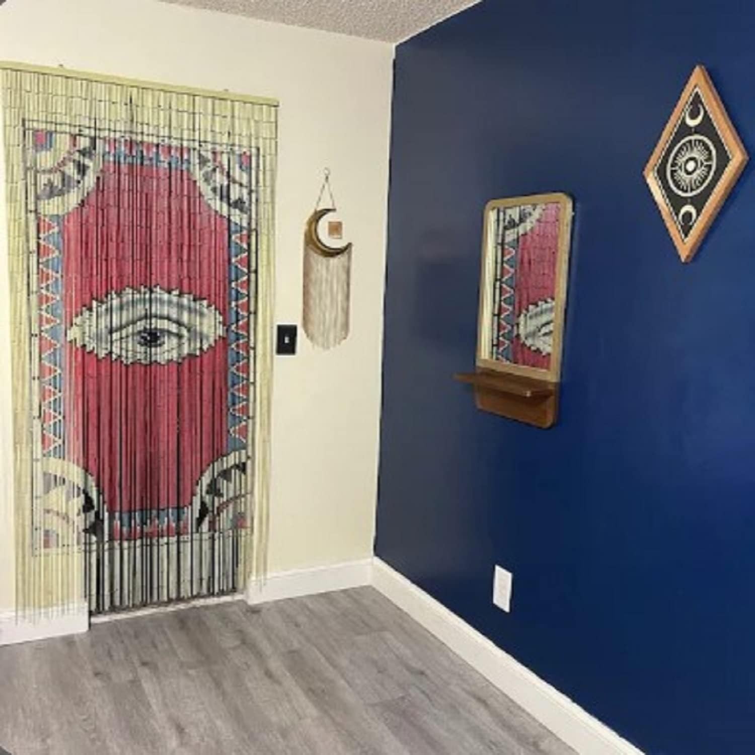 Boho Beaded Door Curtain – Hand-Painted Eye Design