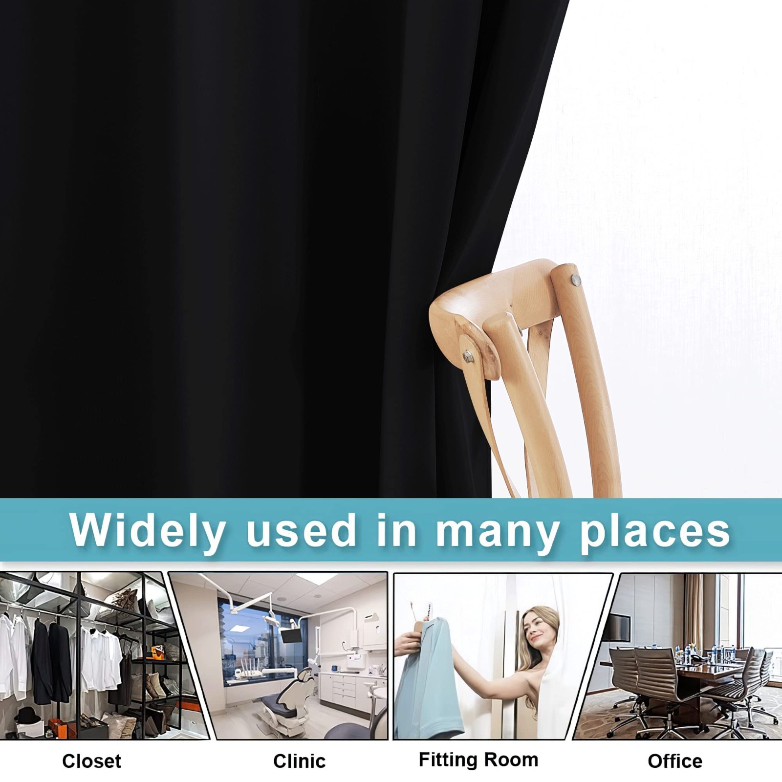 Extra Wide Black Privacy Divider Curtain – 8ft Tall x 15ft Wide, Portable Room D