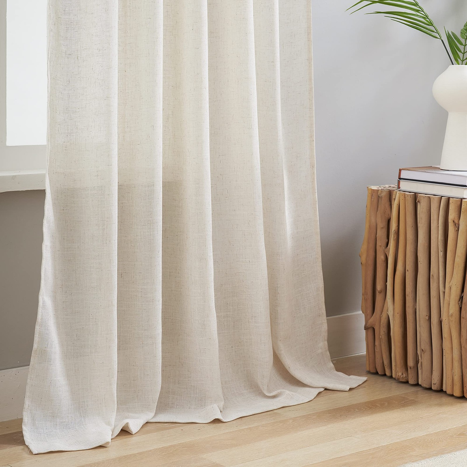 VOILYBIRD Natural Linen Semi Sheer Curtains Tab Top Light Filtering Elegant