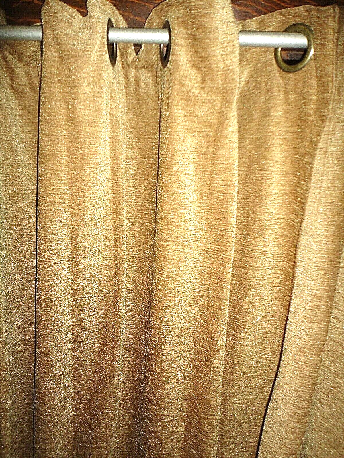 CHAPS TEXTURED SHIMMER CHENILLE GOLD (2) GROMMET CURTAINS PANELS 42 X 95