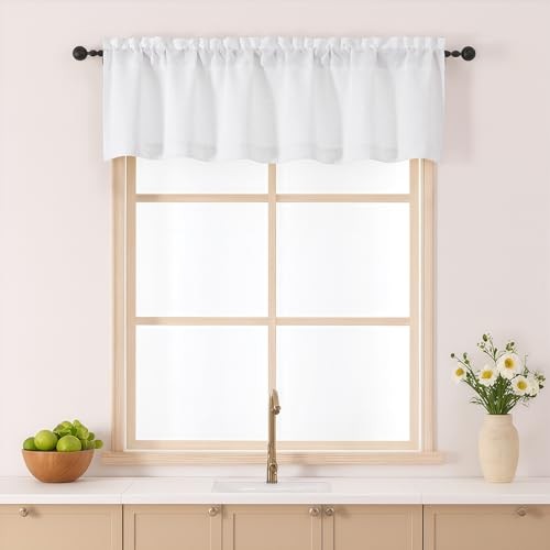 Kitchen Valance for Windows 14 Inches Long, 60″W x 14″L (Pack of 1) White