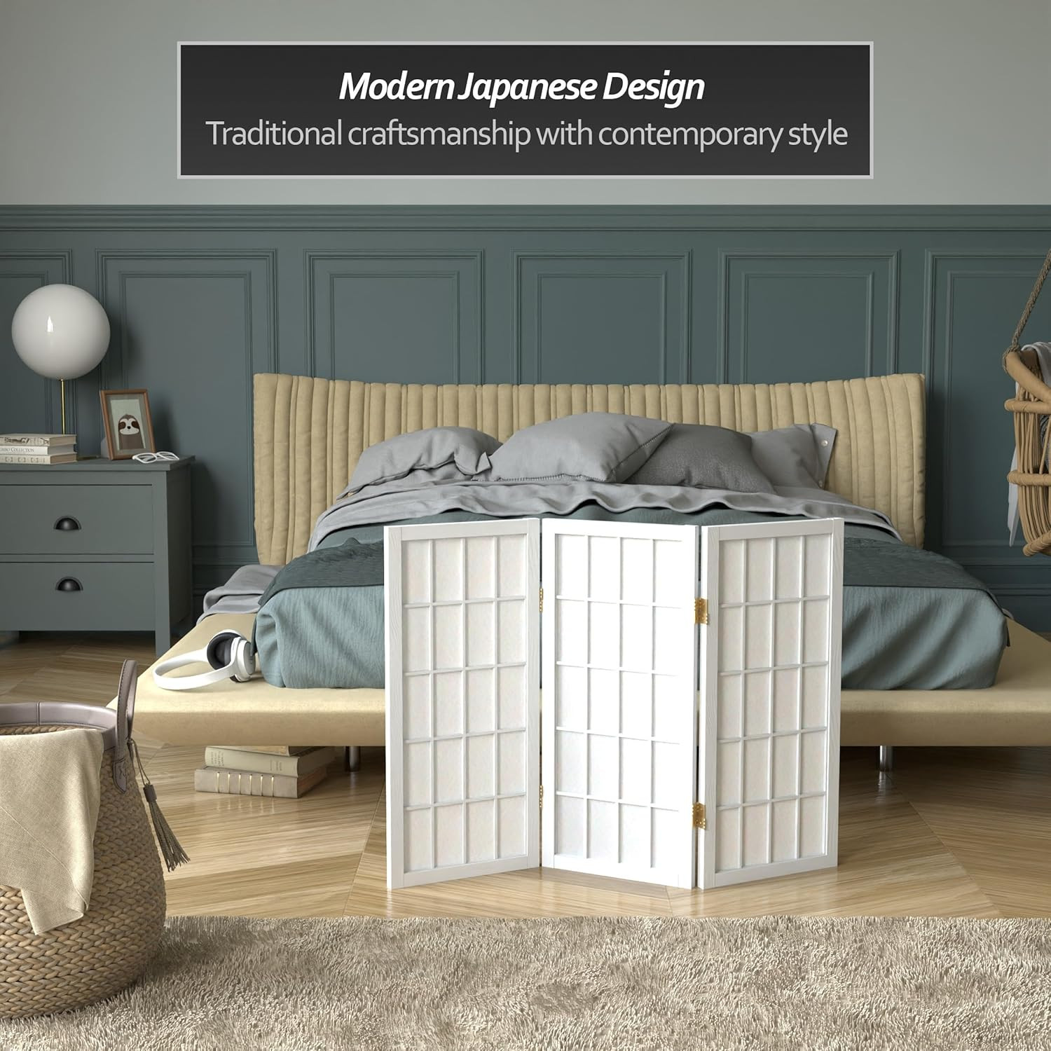 2 Ft. White Shoji Screen – 3-Panel Short Desktop Window Divider