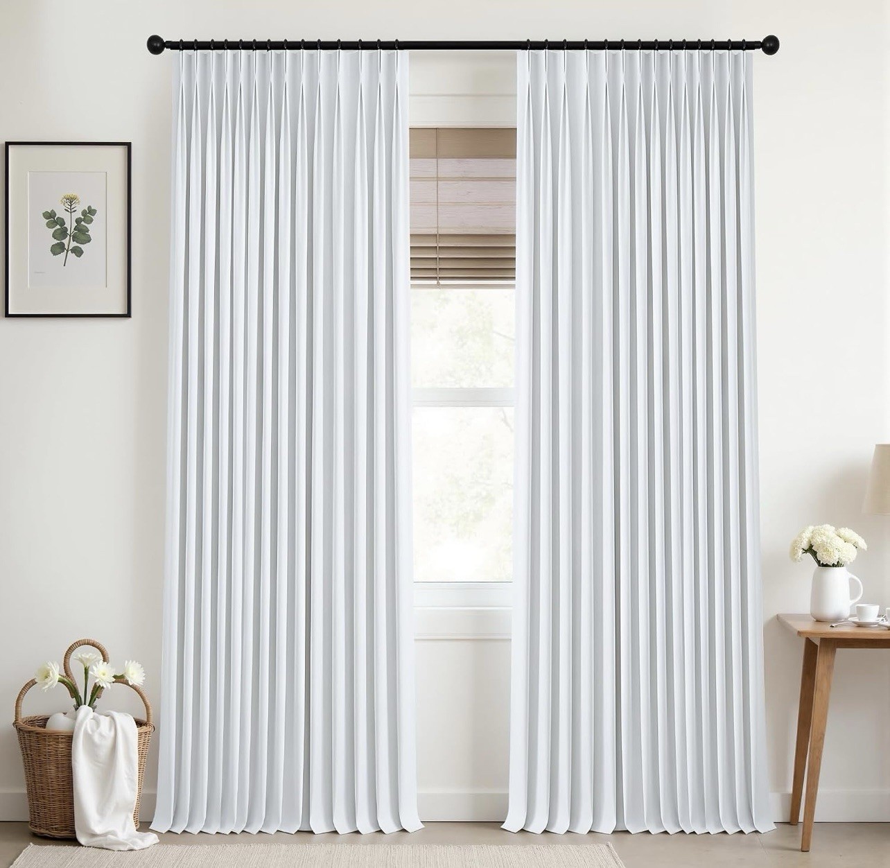 Mrs.Naturall Pinch Pleated Off White Curtains Blackout 42″ W x 90″ L – Set Of 2