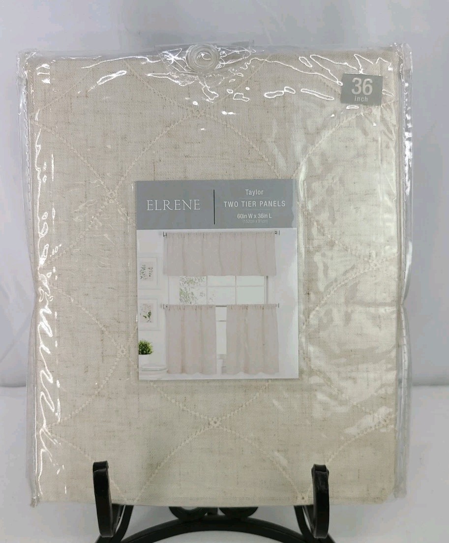 NIP Elrene *Taylor* Two Tier Rod-Pocket Curtain Panels Dark Cream 60″x36″