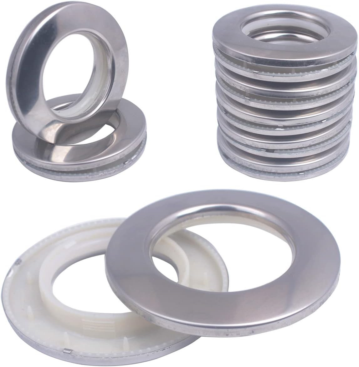 10 Pack Stainless Steel Curtain Grommets, 2 in 1 Metal Curtain Ring Eyelets Meta