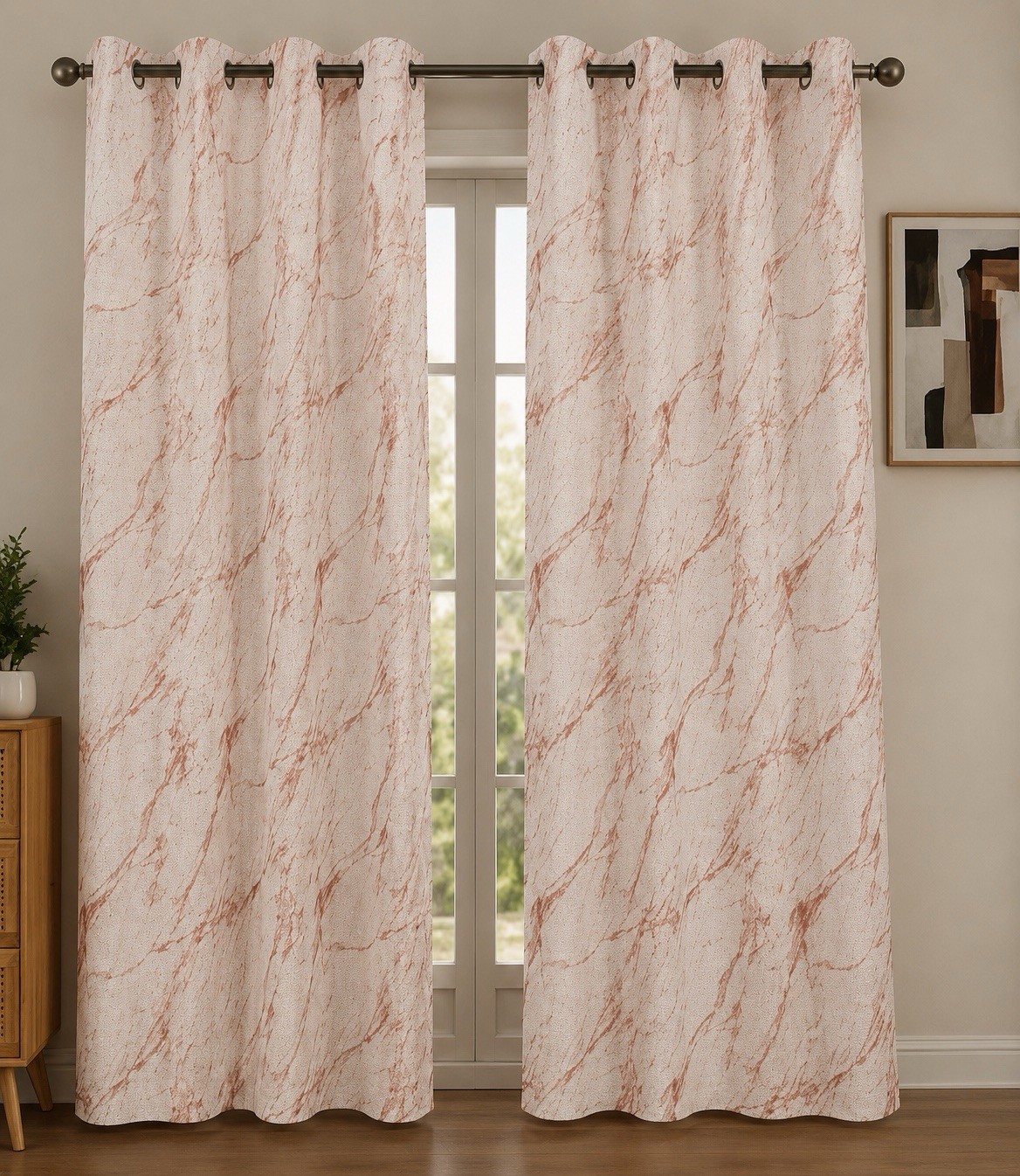 Aim Marble Blackout Curtain Panel 55×84 Beige/Rose Gold Grommet Modern