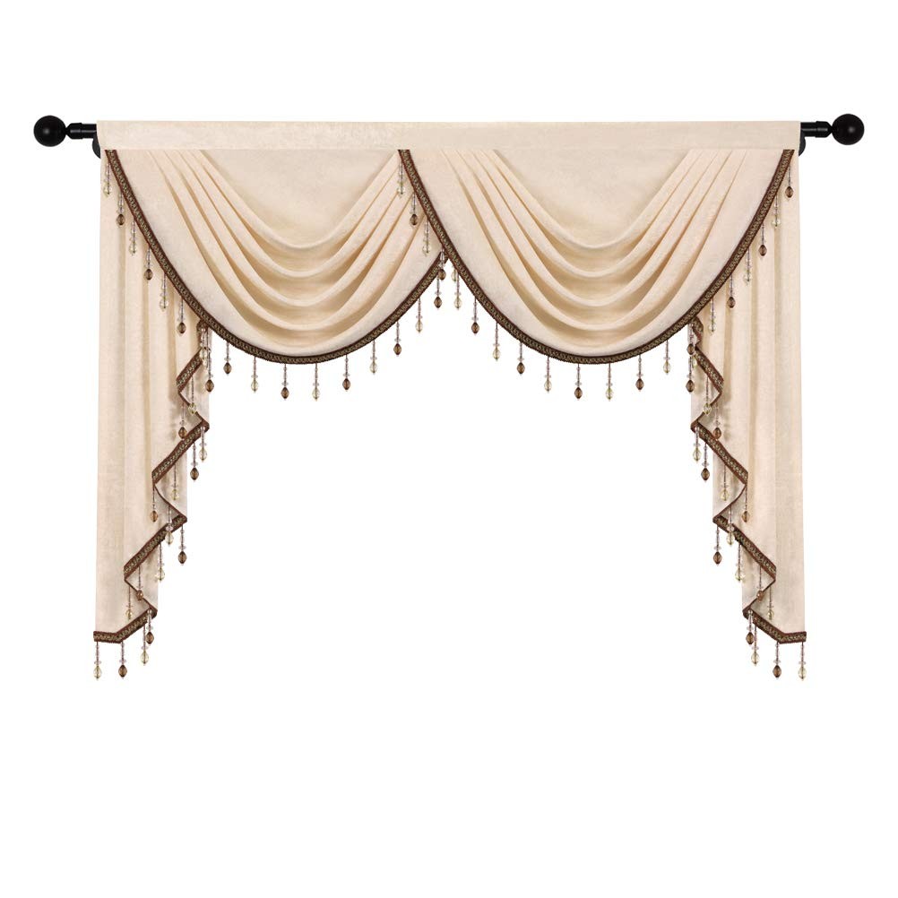 Elkca Thick Chenille Window Curtains Valance For Living Room Beige Valance