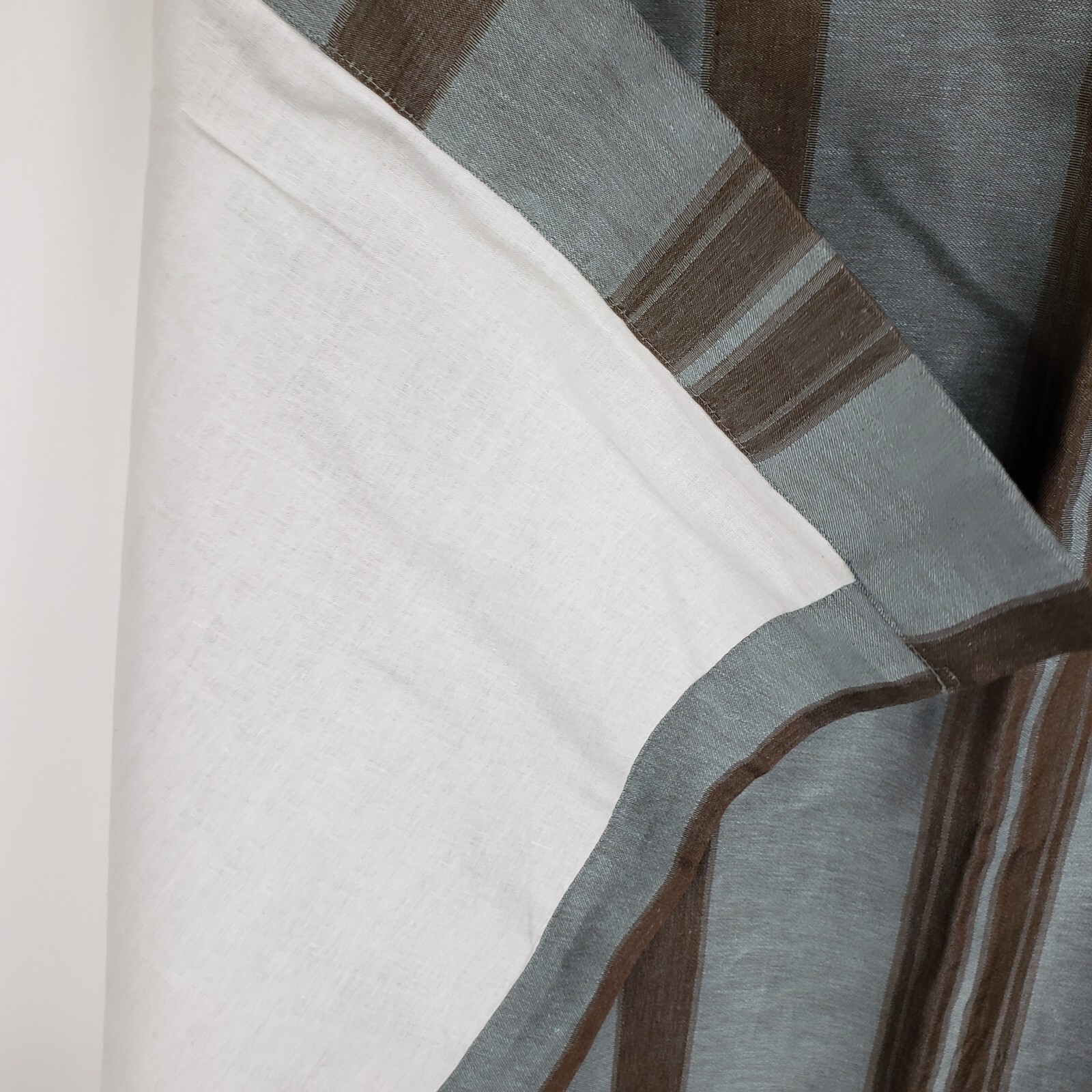 Restoration Hardware Lined Drape Blue Brown Stripe Cotton Linen 1 Panel 51×84″
