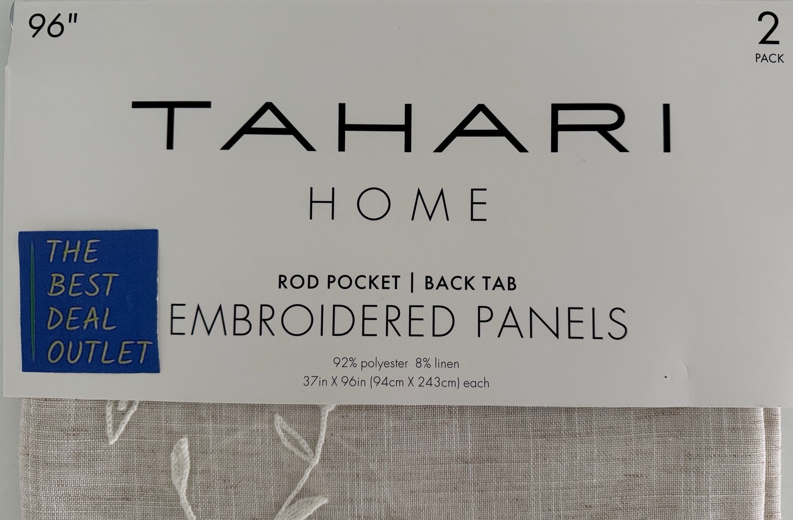 New TAHARI Window Curtains 2 Panels Beige 37 x 96 Linen Embroidered Back Tab