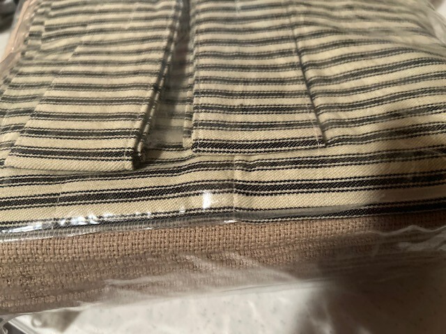 Farmhouse tan Window Curtains with ticking black stripe