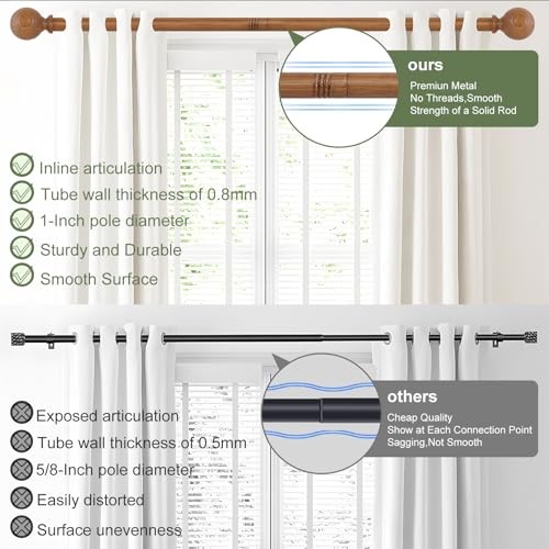 Brown Ball Adjustable Curtain Rods, 36-88″ Heavy 36-88″(1 PACK) Wood Grain