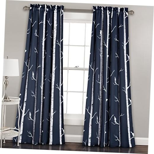 Lush Décor Bird On The Tree Curtains Light 52″W x 84″L (Pack of 2) Navy