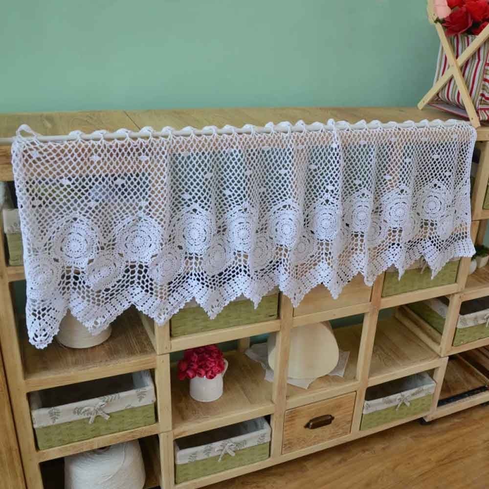 Vintage Hand Crochet Lace Kitchen Valance Cafe Short Curtain Farmhouse Decor
