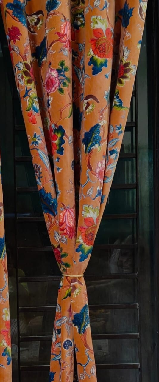 Cotton Velvet Rust Color Floral Print Luxury Curtain Drapes Housewarming Gifts