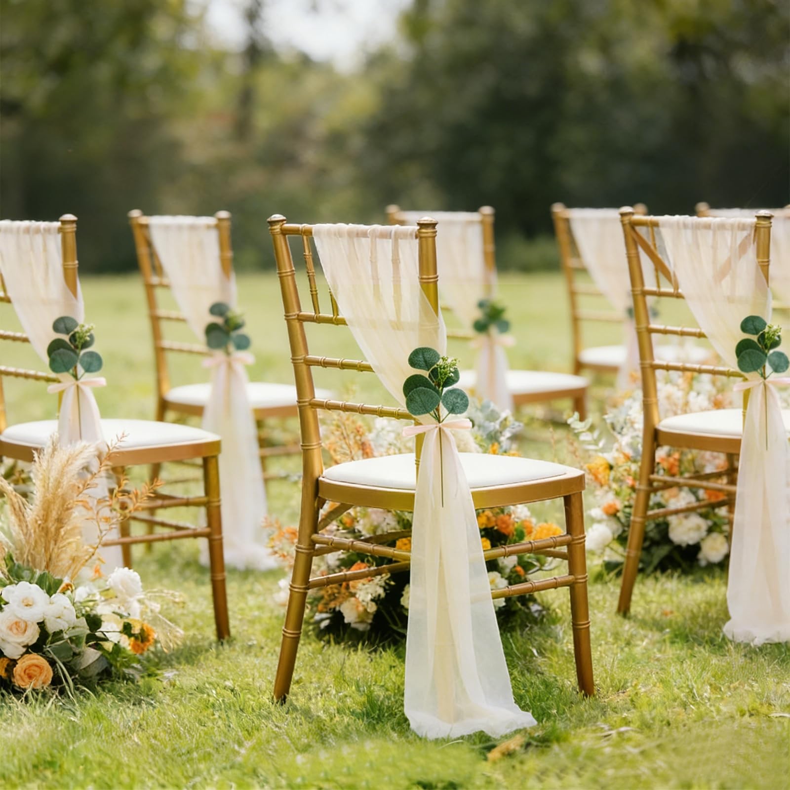 16 Pack Champagne Chair Sashes Sheer Style Chiffon Chair Sashes,98 Inch Long …