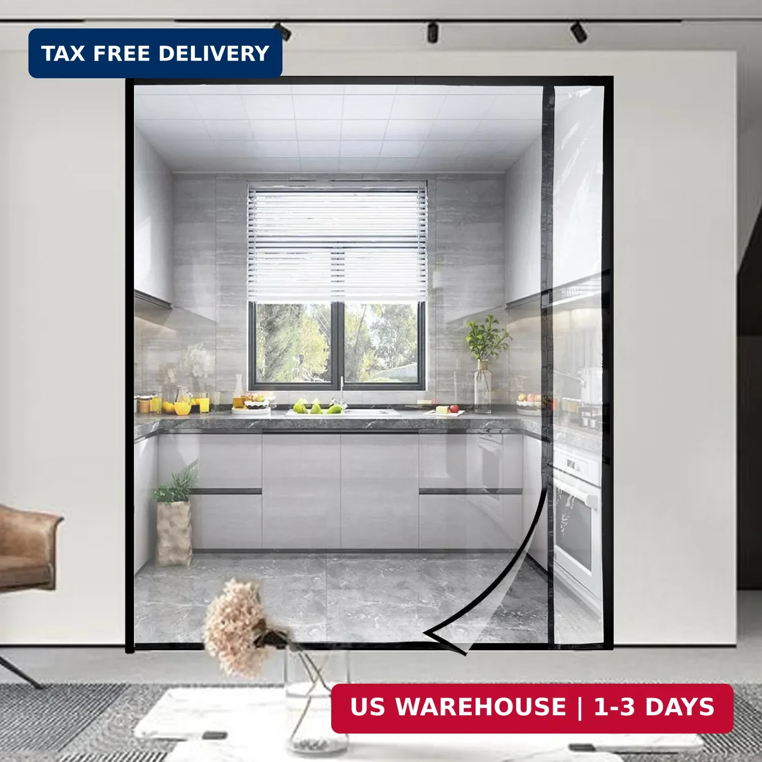 Transparent Reversible Left or Right Side Opening Insulated Door Curtain, Magnet