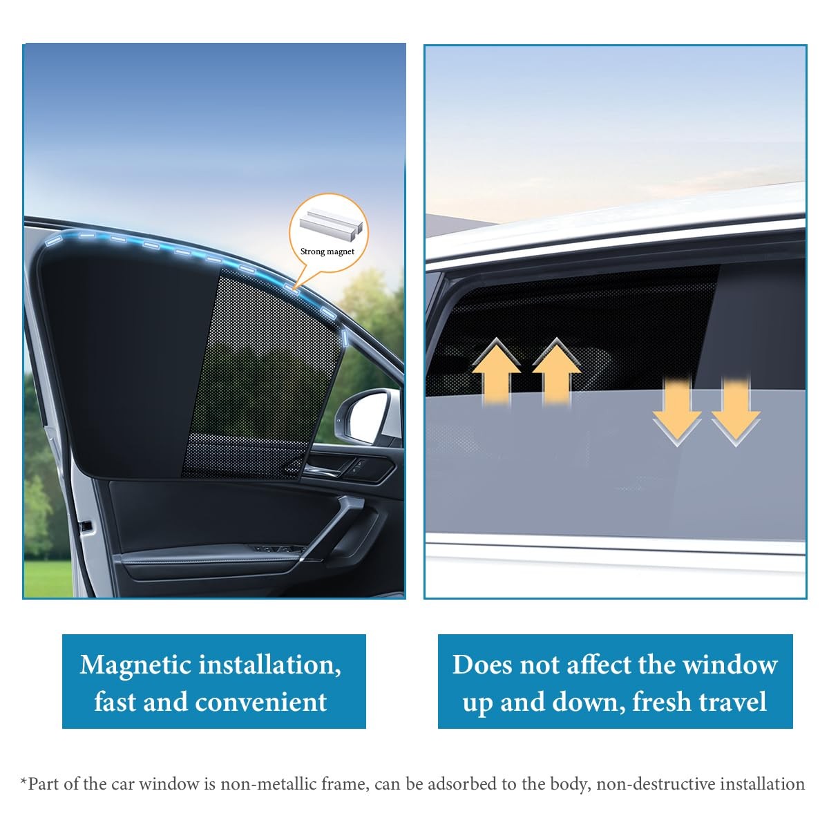 Car Magnetic Window Shades Auto Front Seat Side Window Covers 2PCS Auto Window