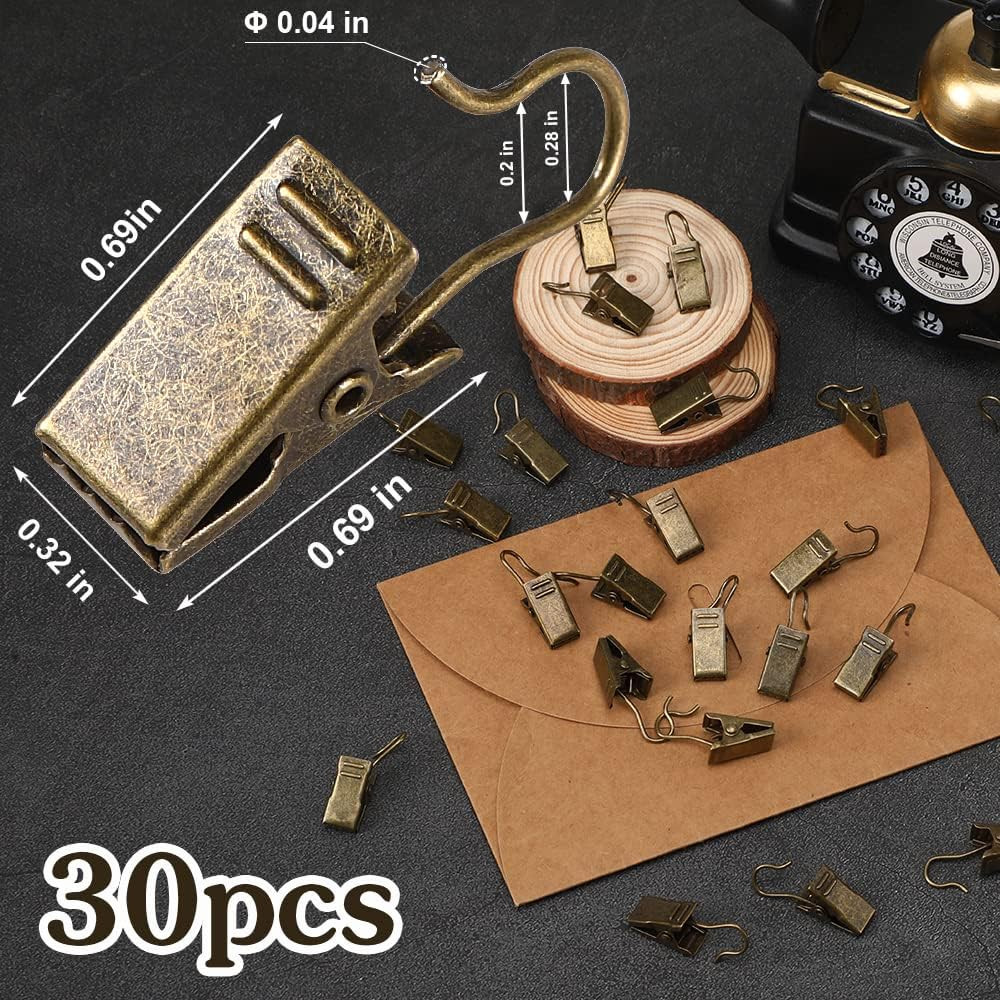 30 Pack Mini Bronze Curtain Clips Heavy-Duty Hook Clip Set for Photos