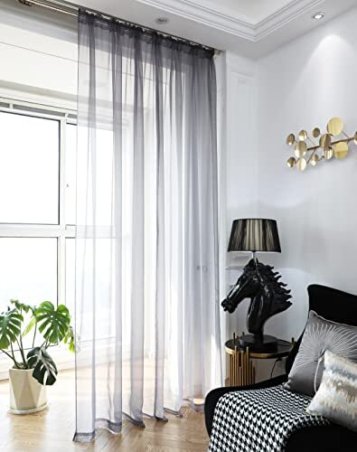 Window Gray Sheer Curtains 84 Inches Long 2 Panels 52″W x 84″L | 2 pcs Grey