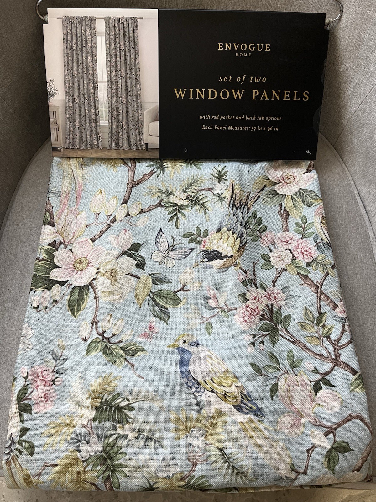 Envogue Home Curtain 2 Panel Set Size 37”x 96” Sky Blue Multicolored