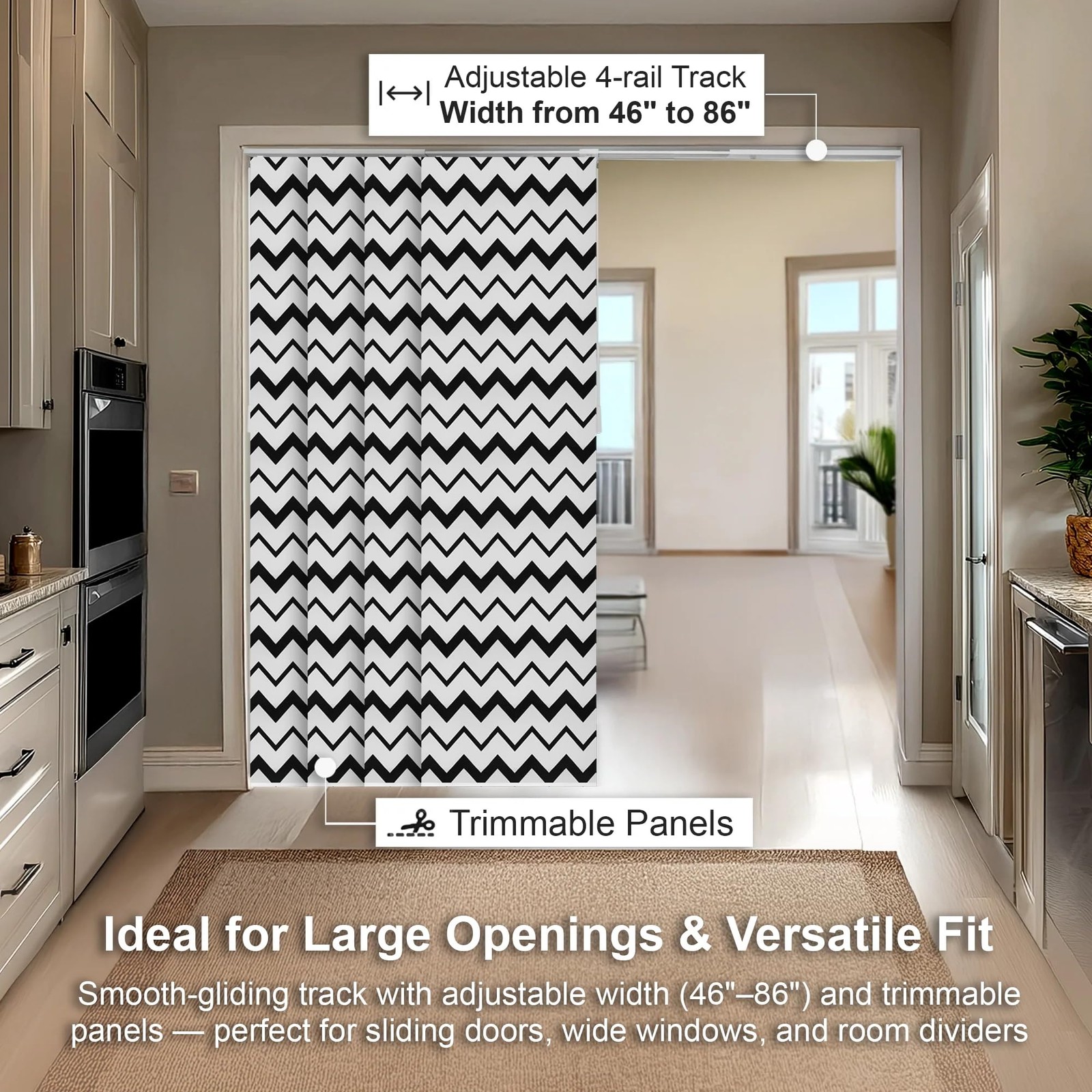 CHICOLOGY Panel Track Blinds for Sliding Glass 86″W x 96″H, Wave (Privacy)