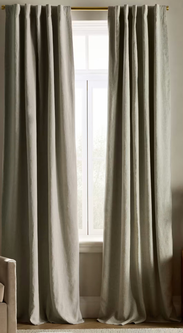 Quince European Linen Room Darkening Curtain Sage 48×96 Back Tab Rod Pocket