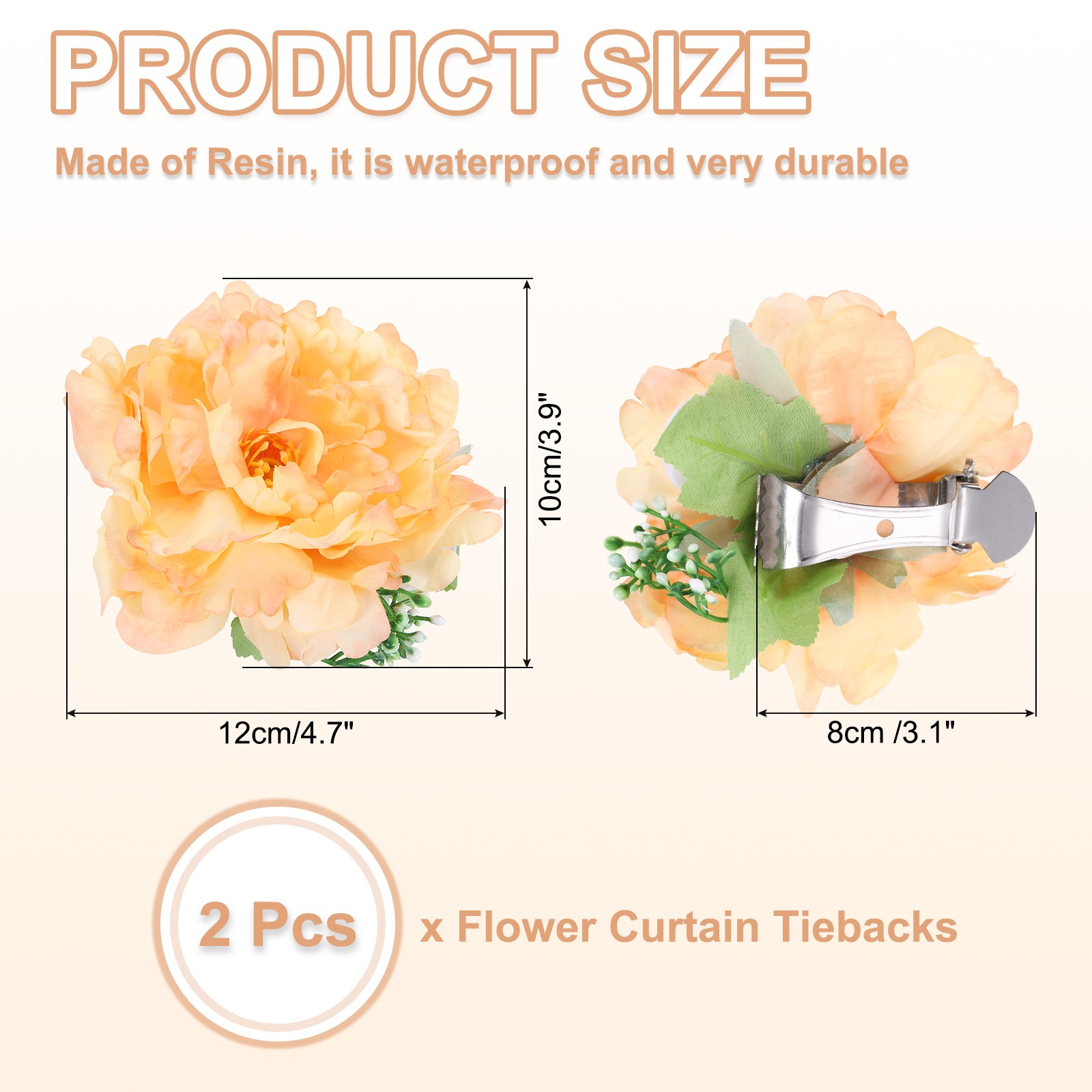 2 Pcs Flower Curtain Tiebacks Artificial Peony Drapery Holder Clip Orange