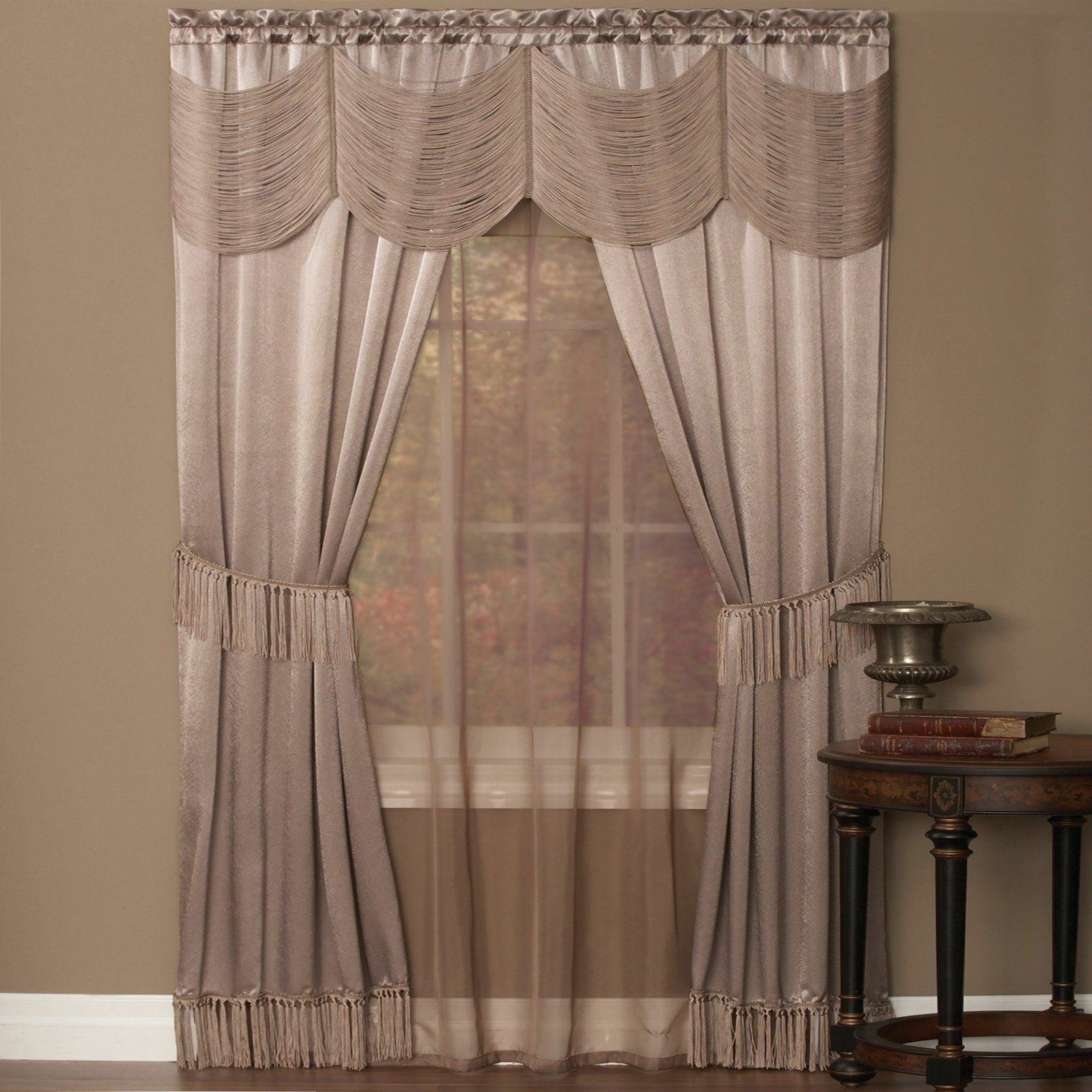 Solid COLORS Fringe 6 pc Window Set Curtains Panels Drapes Valance 63 84 inch L