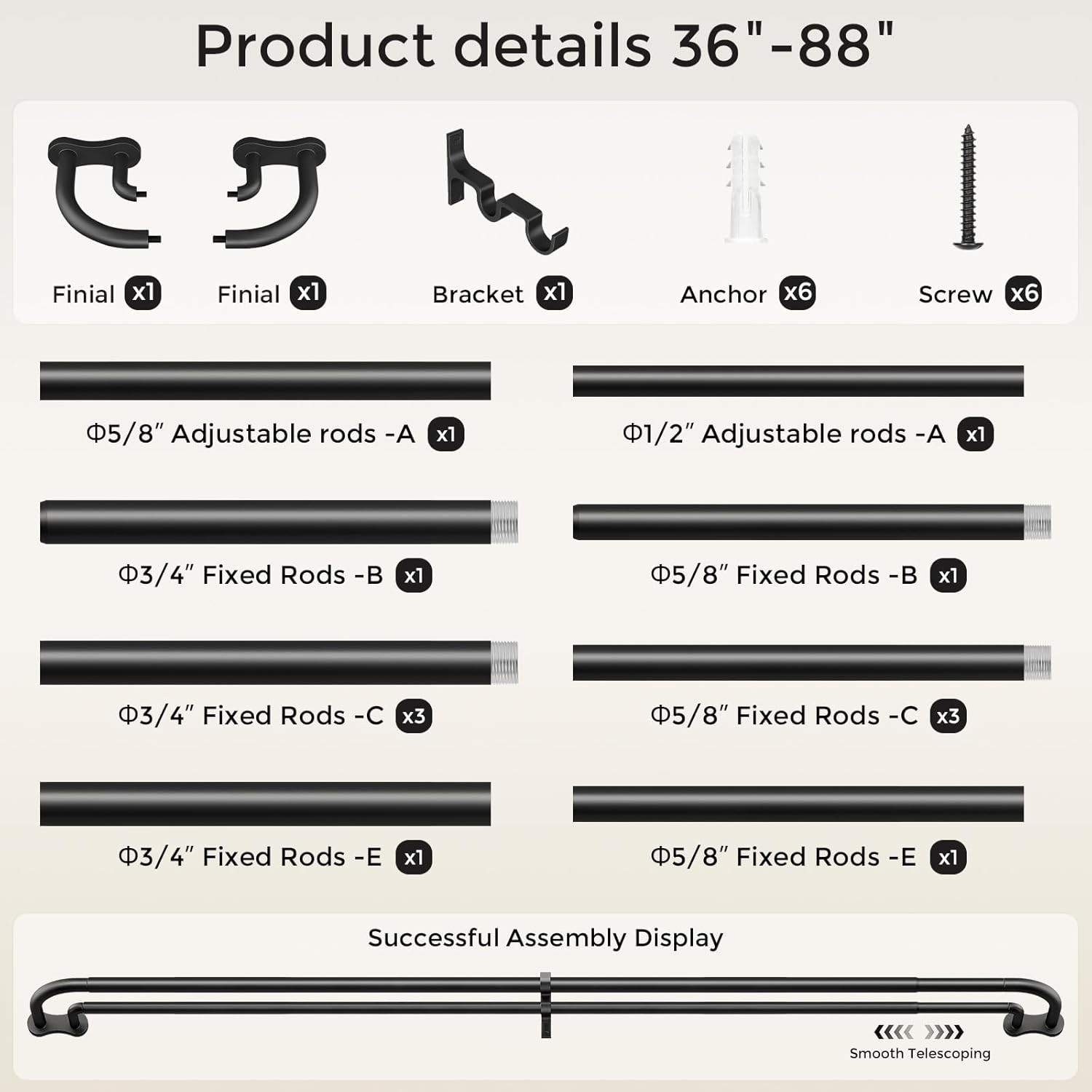 Double Curtain Rod, Black Wrap around Blackout Dual Curtain Rods for Windows 48