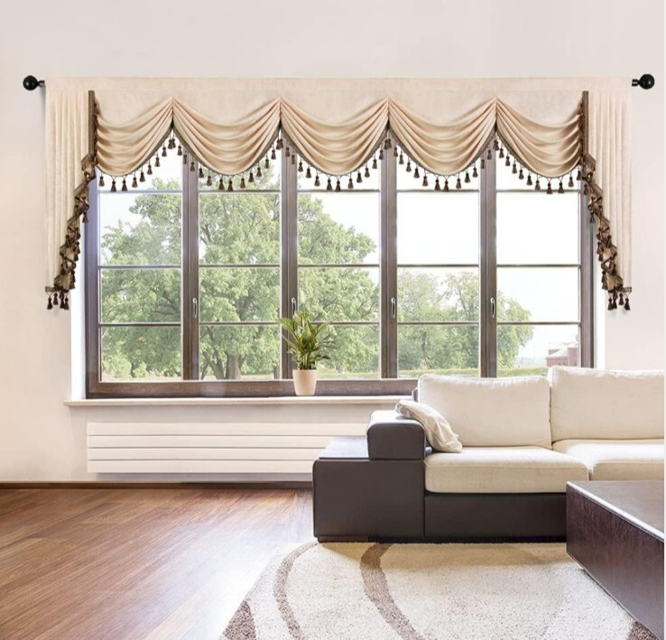 ELKCA Thick Chenille Curtains Valance for Living Room Beige Waterfall Valance fo