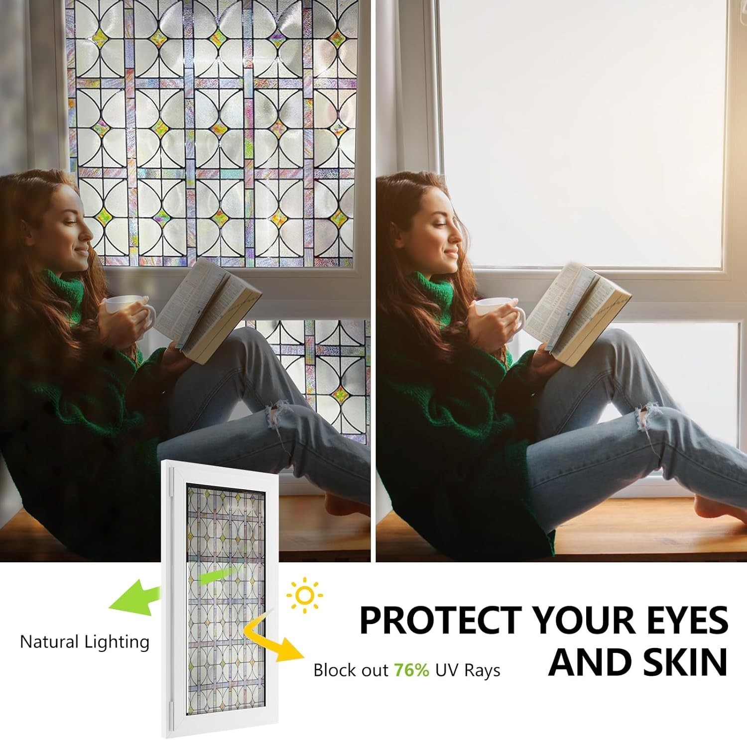 3D Stained Glass Window Film, Decorative Window Privacy Film for Bathroom,Fro…