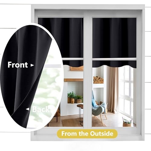 Kitchen Curtains 36 Inch Length, Shortout Small 30″W x 36″L (Pack of 2) Black