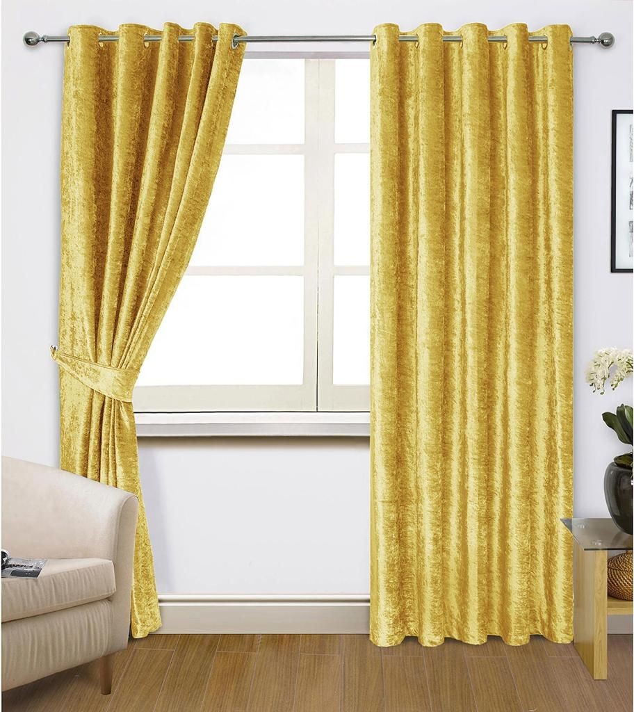 CRUSHED VELVET Curtains Pair of EYELET Ring Top Heavy Fully Lined Ready to Hang