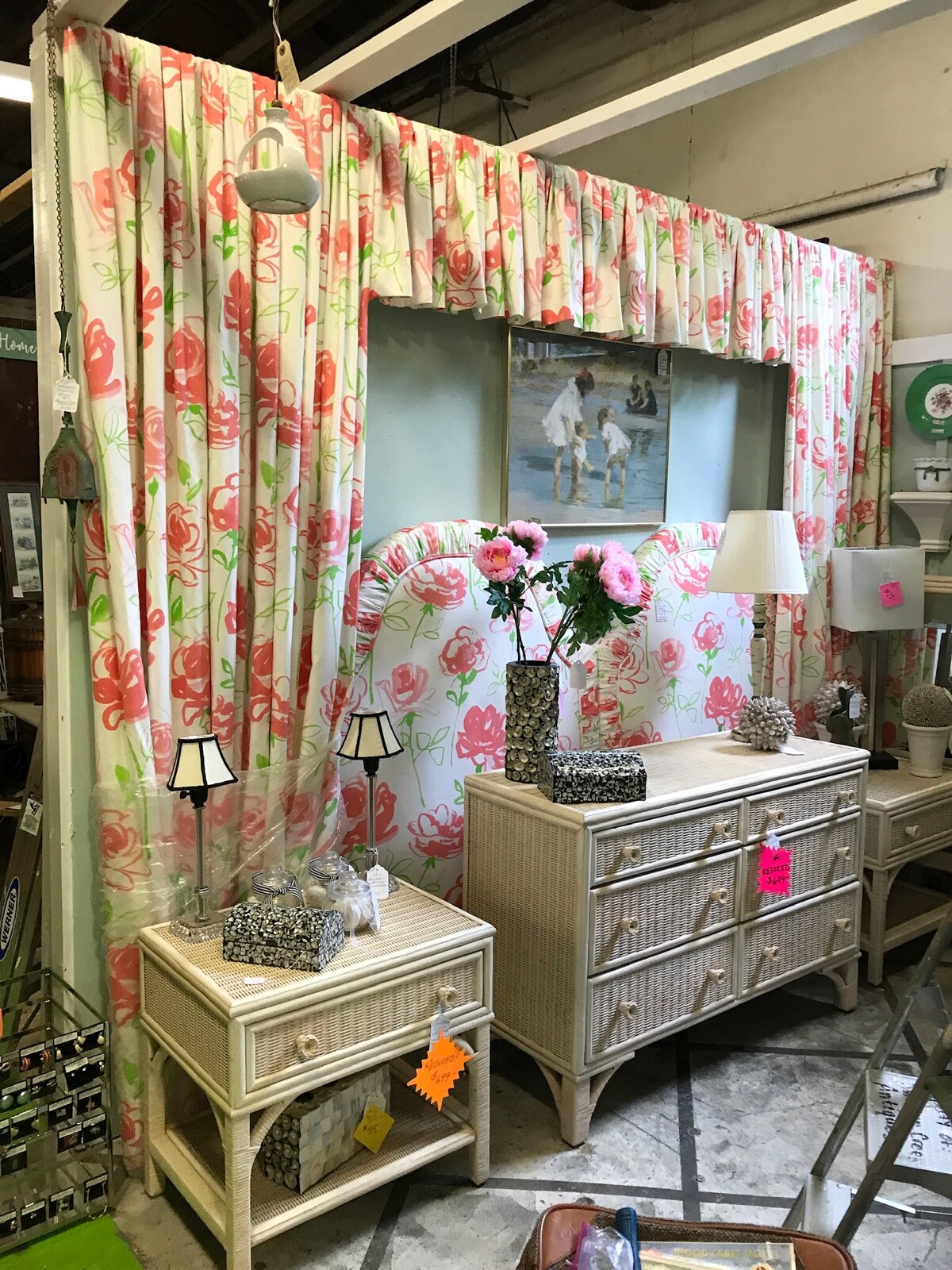 CUSTOM WATERFALL VALANCE & SIDE PANEL CURTAINS 10’WX8’H-“DOROTHY DRAPER”
