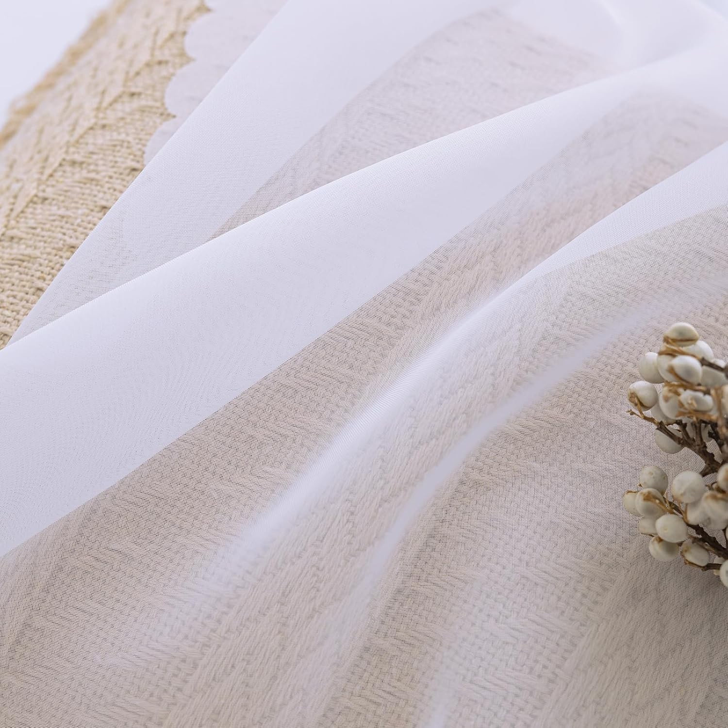 Elegant White Sheer Curtains 84″ Length, 2 Panel Set for Modern Living Spaces
