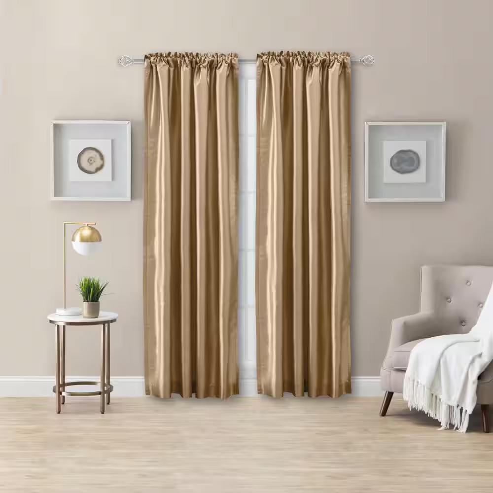 Luna Faux Silk 100 In. W X 84 In. L Polyester Room Darkening Curtain Panels in T