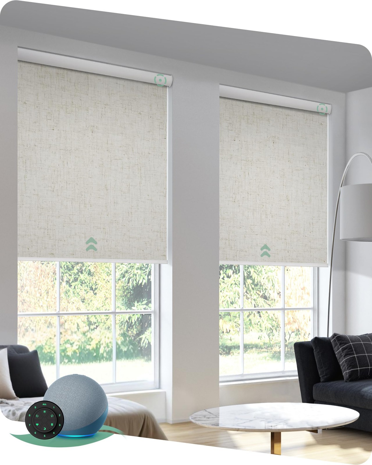 Yoolax Motorized Blinds with Remote, 33″W x 72″H, Linen Beige With Valance