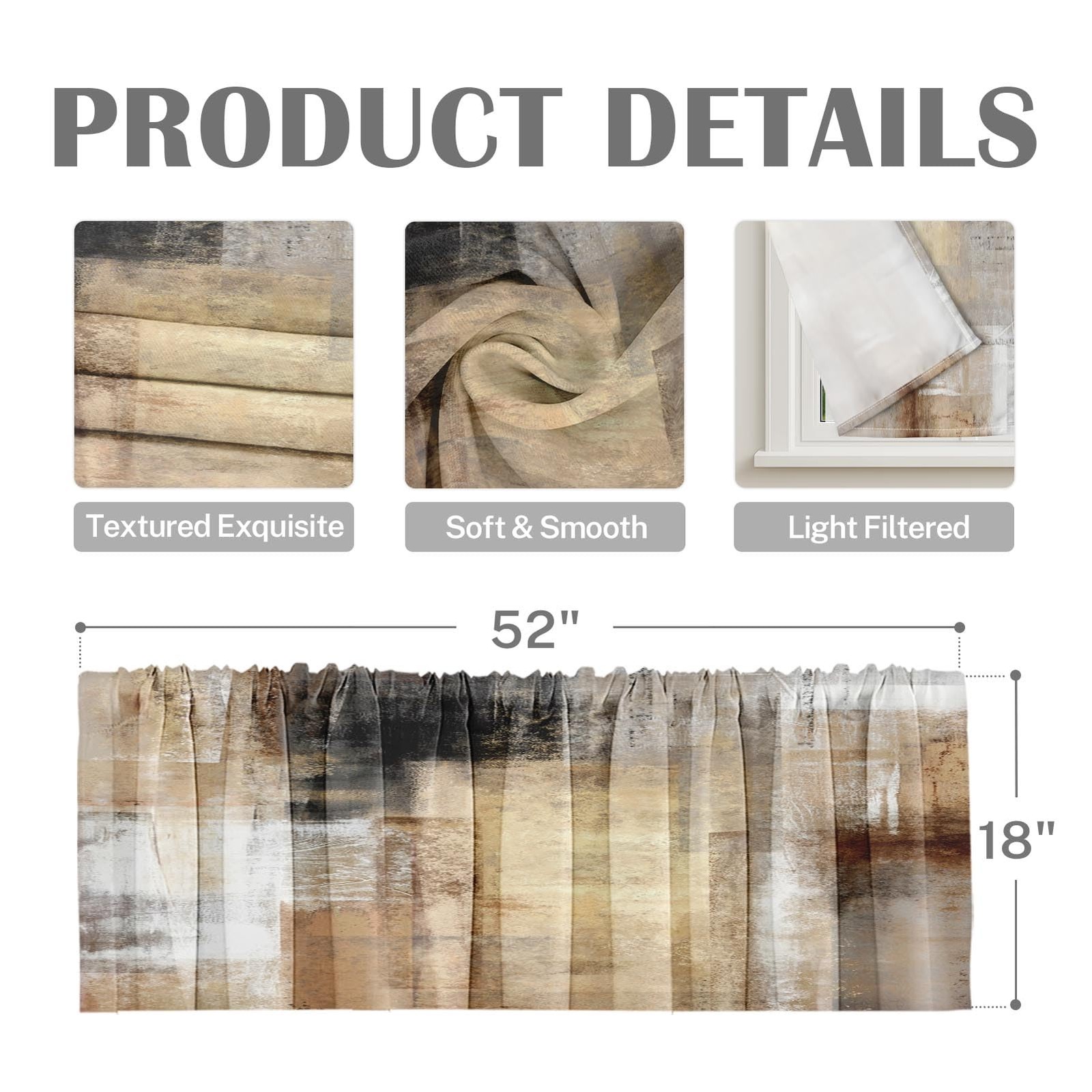 Emvency 2 Pack Valances Window 52″W x 18″L (Pack of 2), Abstract Brown 2