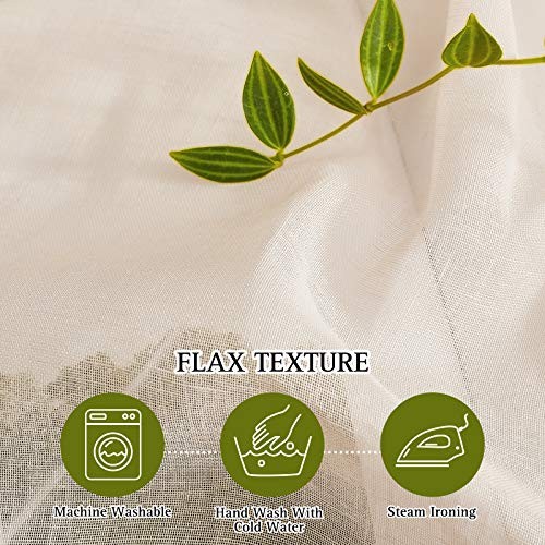 Linen Textured Sheer Faux Flax Window Curtains, 52″W x 96″L (Pack of 2) Beige