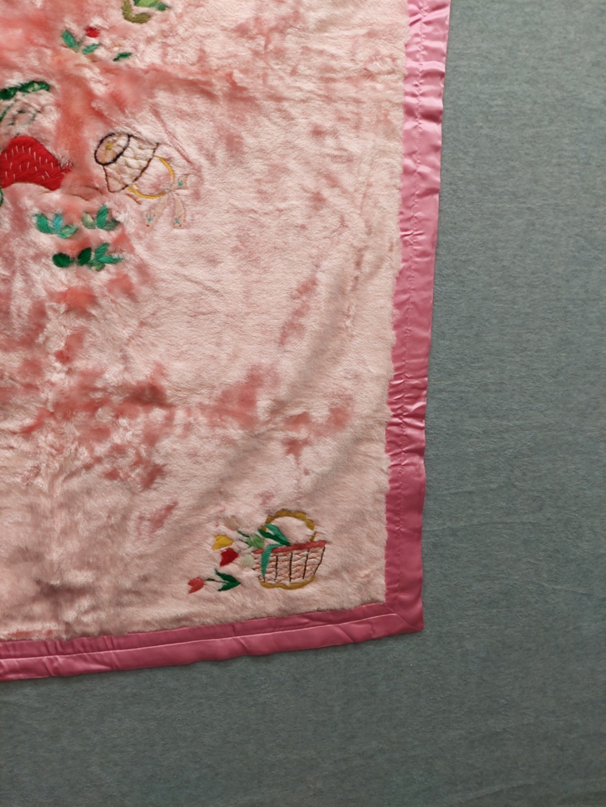 Unbranded Antique Panel Pink Floral Hand Embroidered Rectangular Decorative