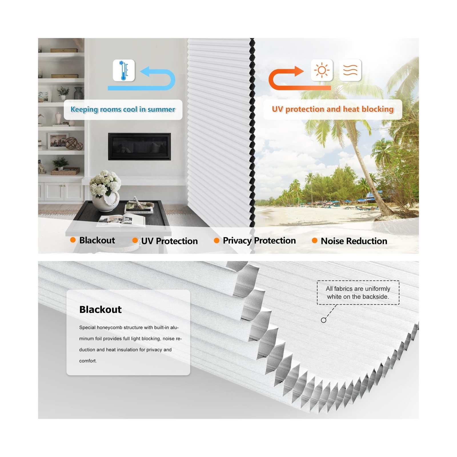 LazBlinds No Tools No Drill Cordless Cellular Shades, Top Down Bottom Up (TDB…