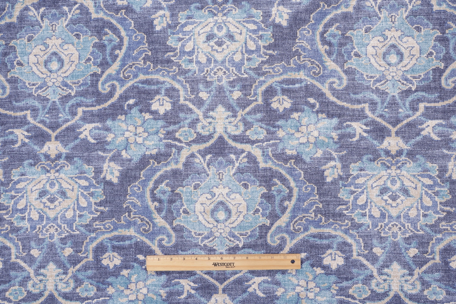 2 drapes Indigo & Cornflower Blue Persian Carpet Screenprinted Cotton Made USA