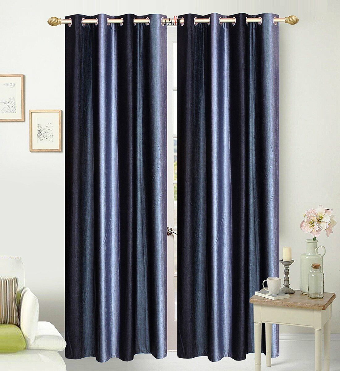 2 Piece Navy Blue Shaded Grommet Ringtop Door Window Curtains Set 5 7 9 Feet