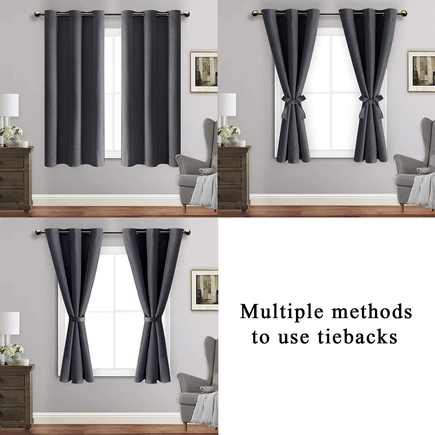 Blackout Curtains with Tiebacks – Thermal Insulated, Light Blocking and Noise Re