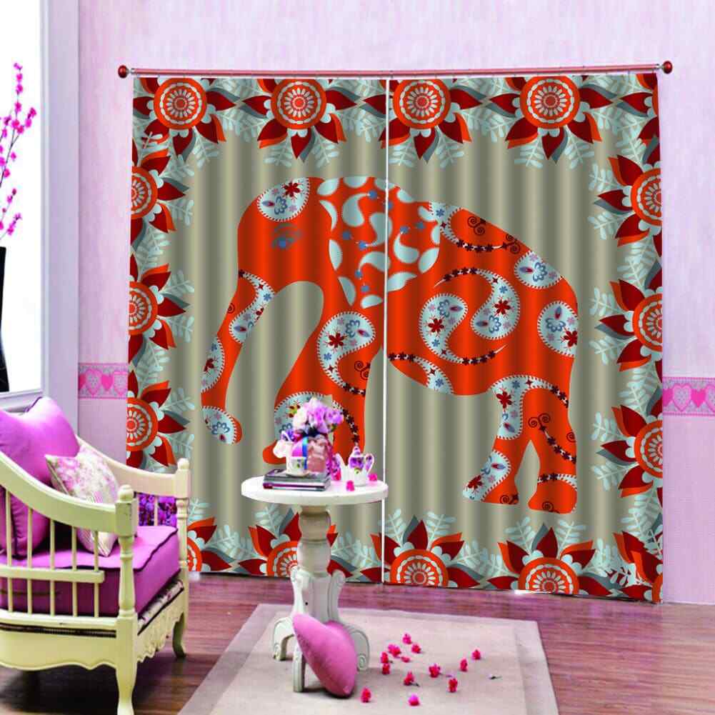 jubilant red big elephant theme Printing 3D Blockout Curtains Fabric Window