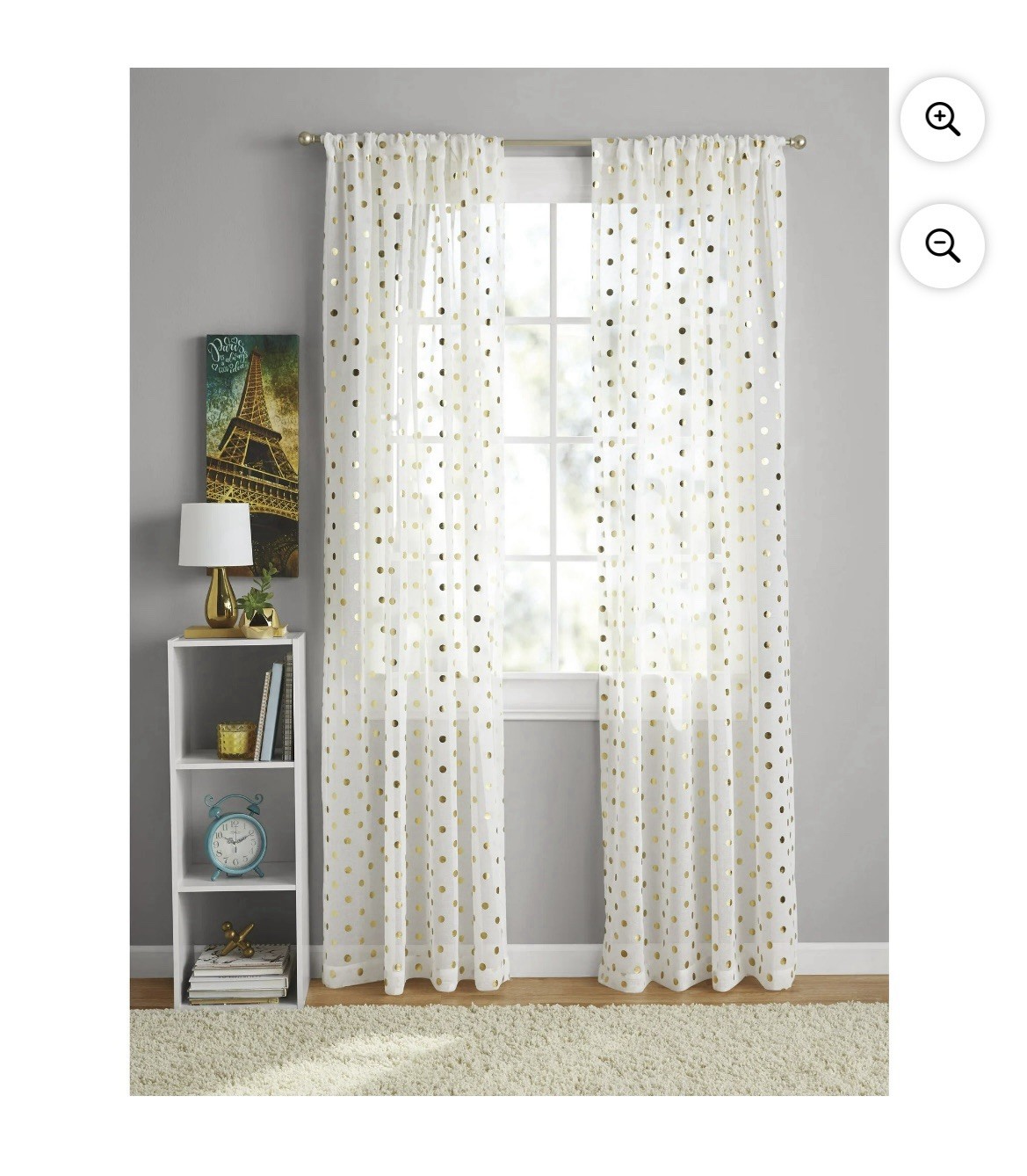 Your Zone Sheer White Gold Metallic Dot Set Of 4 Curtain Panels 50″ W x 84″L EUC